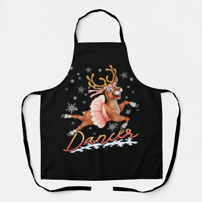 Dancer Merry Christmas Dancing Reindeer Deer Xmas  Apron (Front)