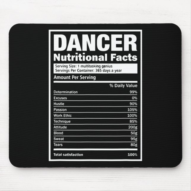 Dancer Nutritional Facts  Mouse Mat (Front)
