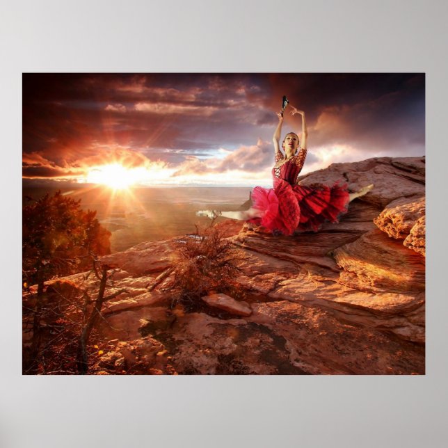 Dancer on a Rock in the Desert Sunset Poster (Front)