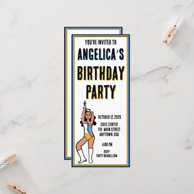Dancer Party Invitation Light Blue, Gold, White #2 (Front/Back In Situ)