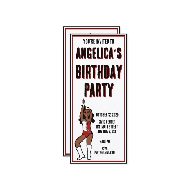 Dancer Party Invitation Red White #1 (Front/Back In Situ)