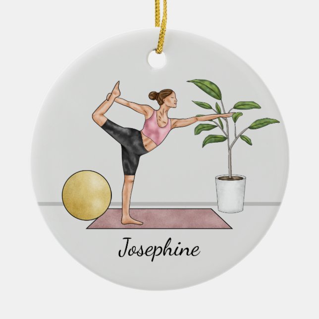 Dancer Pose Yoga Natarajasana With Custom Name Ceramic Tree Decoration (Front)