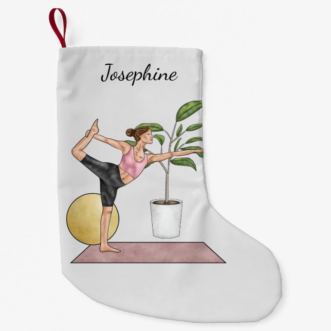 Dancer Pose Yoga Stretch Exercising Workout Woman Small Christmas Stocking (Front)