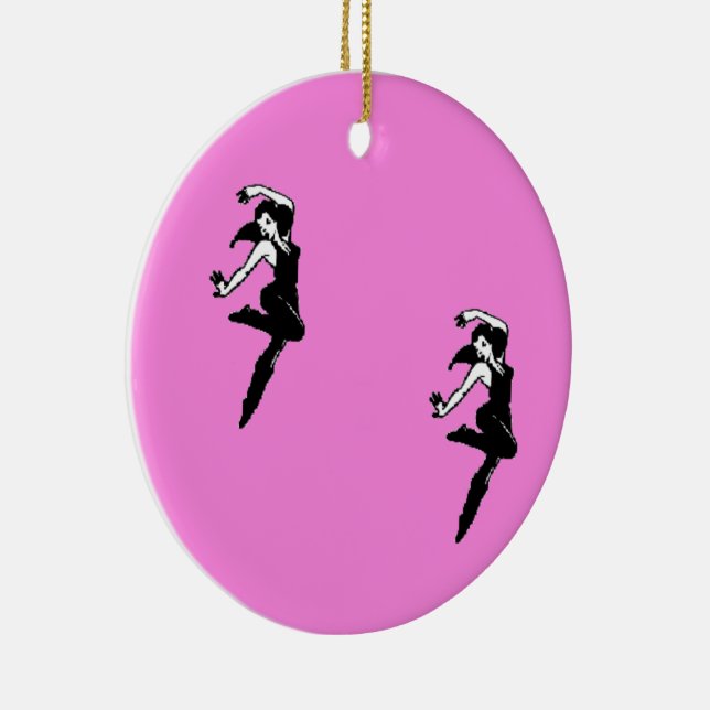Dancer silhouette on pink ceramic tree decoration (Right)