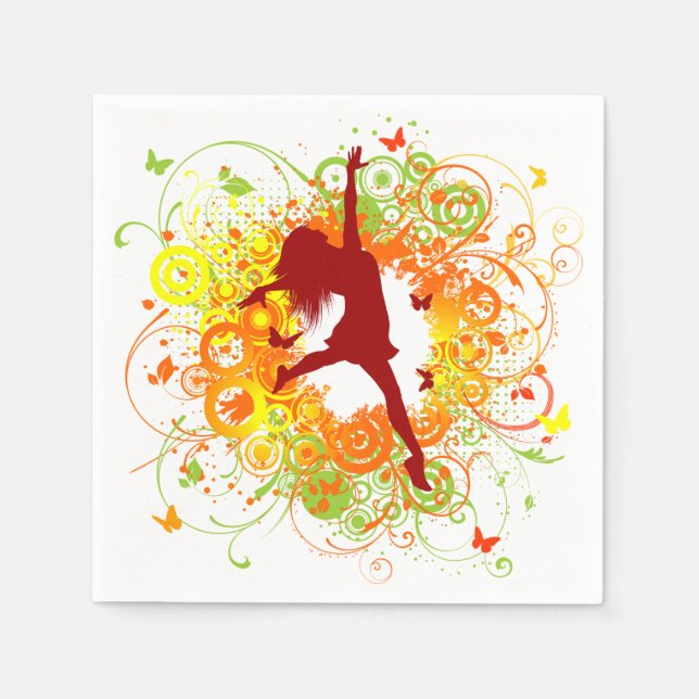 Dancer Silhouette with Floral Swirls Napkin (Front)