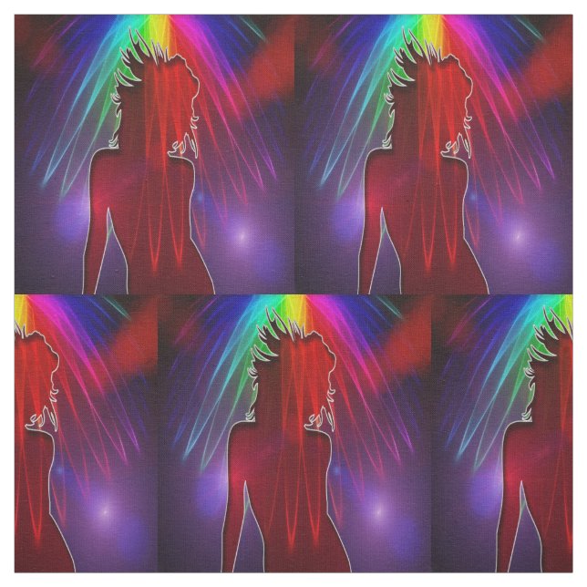 Dancer Under Neon Rainbow Light Shower Fabric (Swatch)