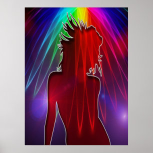 Dancer Under Neon Rainbow Light Shower Poster