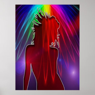 Dancer Under Neon Rainbow Light Shower Poster