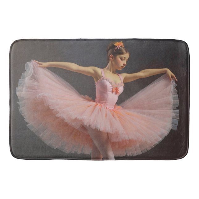 Dancer unfurling her tutu bath mat (Front)