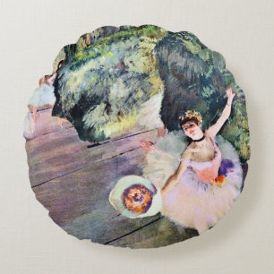 Dancer with a Bouquet of Flowers by Edgar Degas Round Cushion