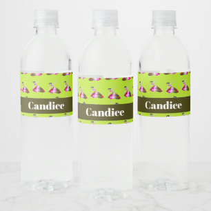 Dancer with colourful dress on green water bottle label