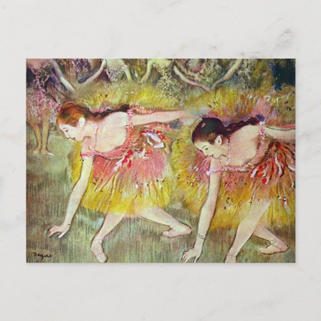 Dancers Bending Down by Edgar Degas, Ballet Art Postcard (Front)