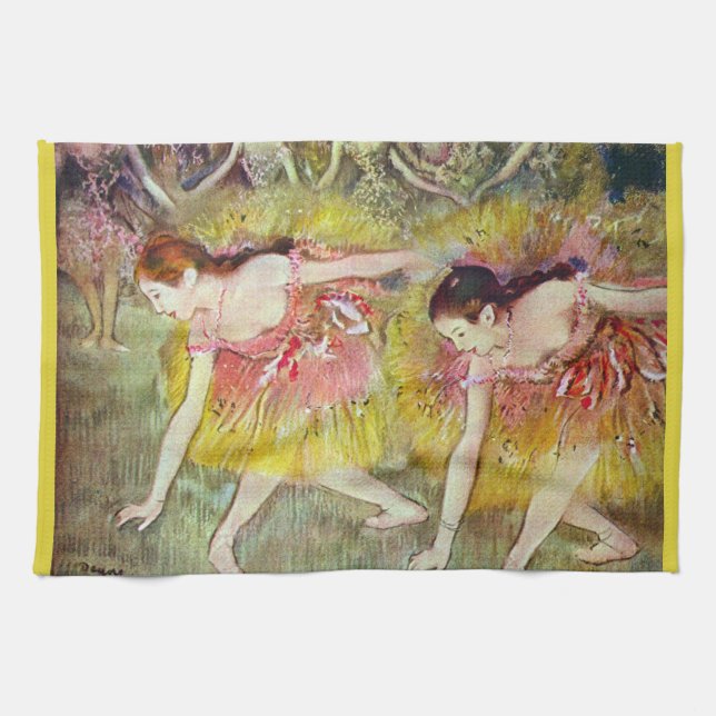 Dancers Bending Down by Edgar Degas, Ballet Art Tea Towel (Horizontal)