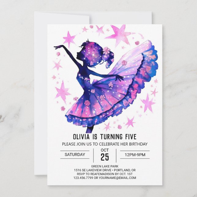 Dancer's Digital Ballerina Birthday Invitation (Front)