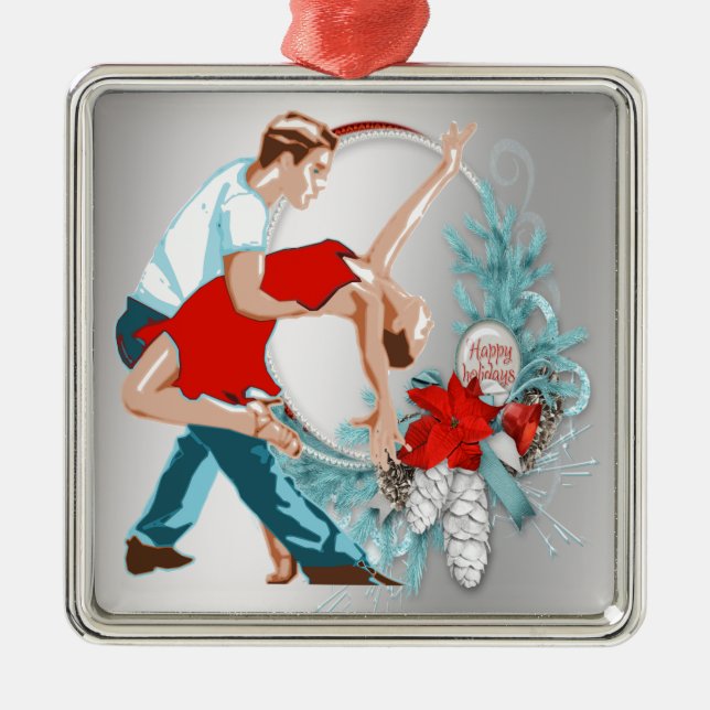 Dancers  Happy Holidays Christmas Metal Tree Decoration (Front)