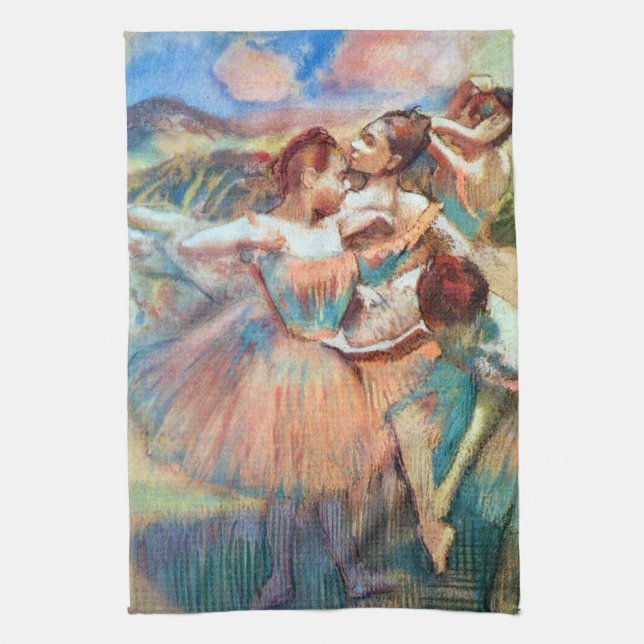 Dancers in a Landscape by Edgar Degas Tea Towel (Vertical)