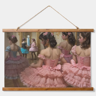 Dancers in a large rococo-style room hanging tapestry