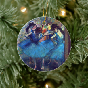 Dancers in Blue by Edgar Degas, Vintage Ballet Art Ceramic Tree Decoration