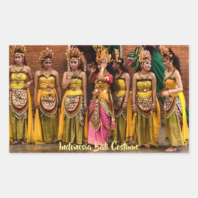 Dancers in Folk Costume from Bali Indonesia Rectangular Sticker (Front)