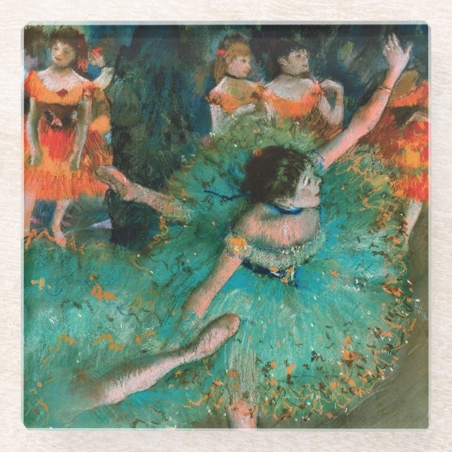 Dancers in Green by Edgar Degas Glass Coaster (Front)