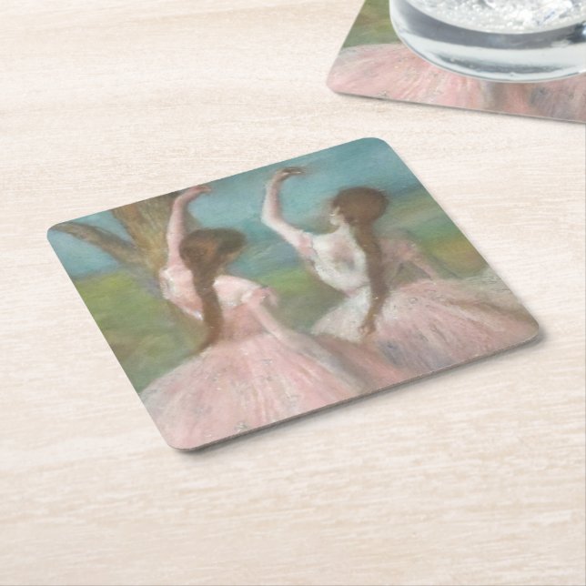 Dancers in Pink Edgar Degas Square Paper Coaster (Angled)