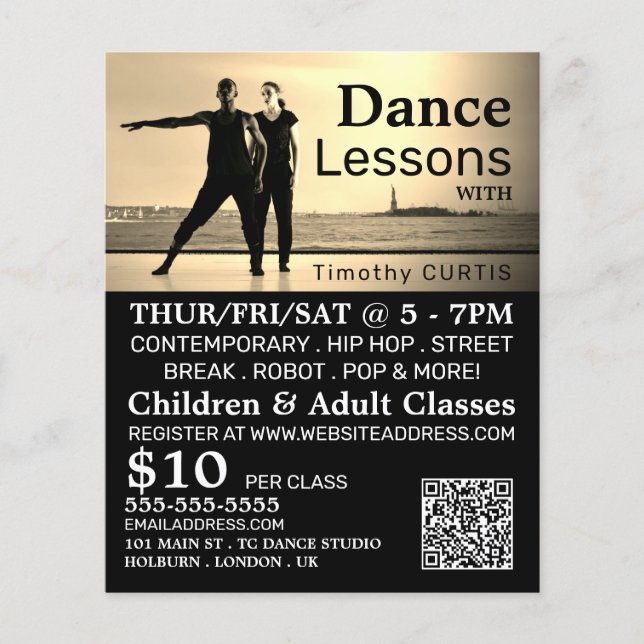 Dancers on Stage, Dance Lesson Advertising Flyer (Front)