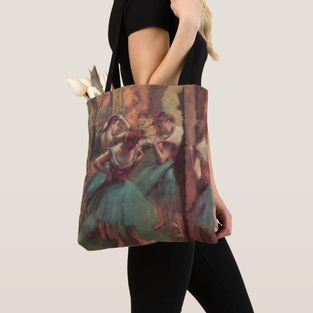 Dancers, Pink and Green by Edgar Degas Tote Bag (Close Up)