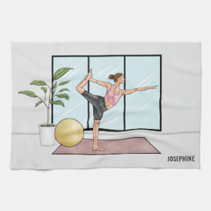 Dancer's Pose Yoga Natarajasana Personalised Name Tea Towel