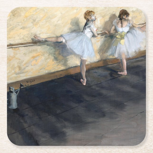 Dancers Practicing at the Barre, Edgar Degas Square Paper Coaster (Front)