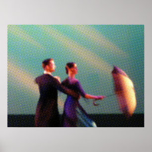 Dancers with Umbrella (halftone) Poster