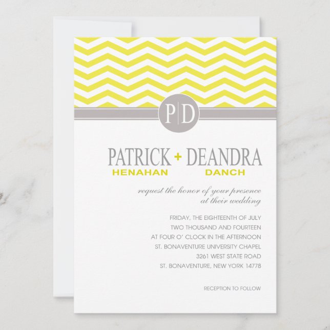 Danch Chevron Monogram yellow Wedding Invitation (Front)