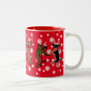 Danching Dachshunds Christmas Two-Tone Coffee Mug