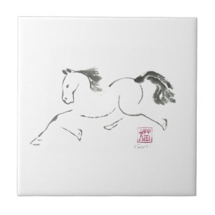 Dancin', Sumi-e Year of the Horse Tile