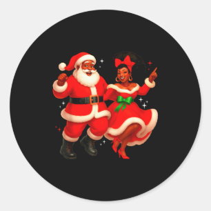 Dancing African Santa Mr Mrs Claus African America Classic Round Sticker