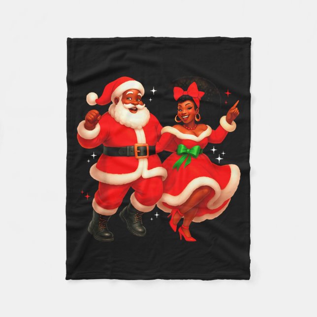 Dancing African Santa Mr Mrs Claus African America Fleece Blanket (Front)