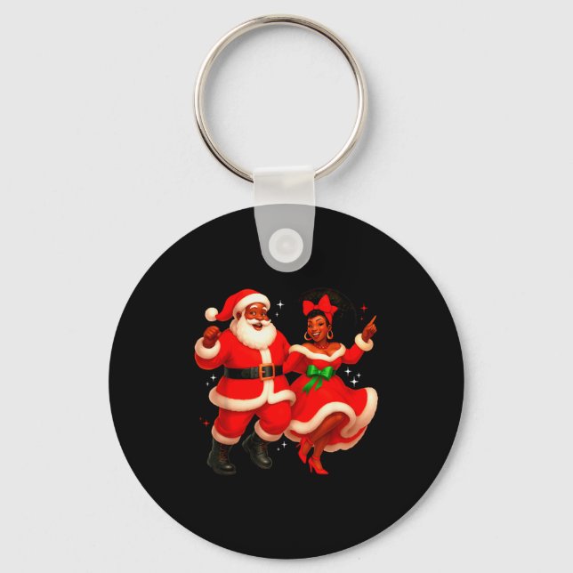 Dancing African Santa Mr Mrs Claus African America Key Ring (Front)
