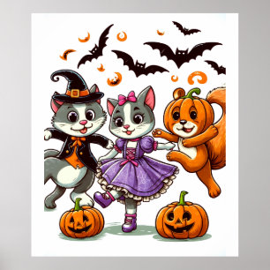 Dancing Animals in Halloween Costumes Poster