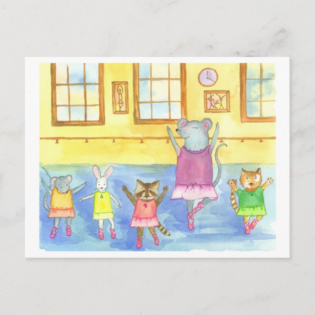 Dancing Animals Racoon Mouse Kitten Bunny Postcard (Front)