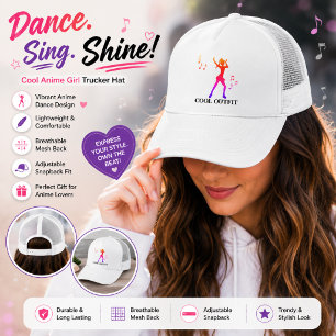 Dancing Anime Girl with Music Notes – Cool K-Pop  Trucker Hat