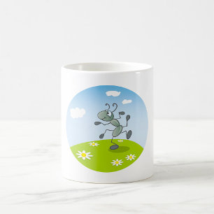 Dancing Ant on Grass with Flowers Coffee Mug