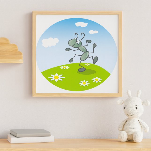 Dancing Ant on Grass with Flowers Poster (Creator Uploaded)