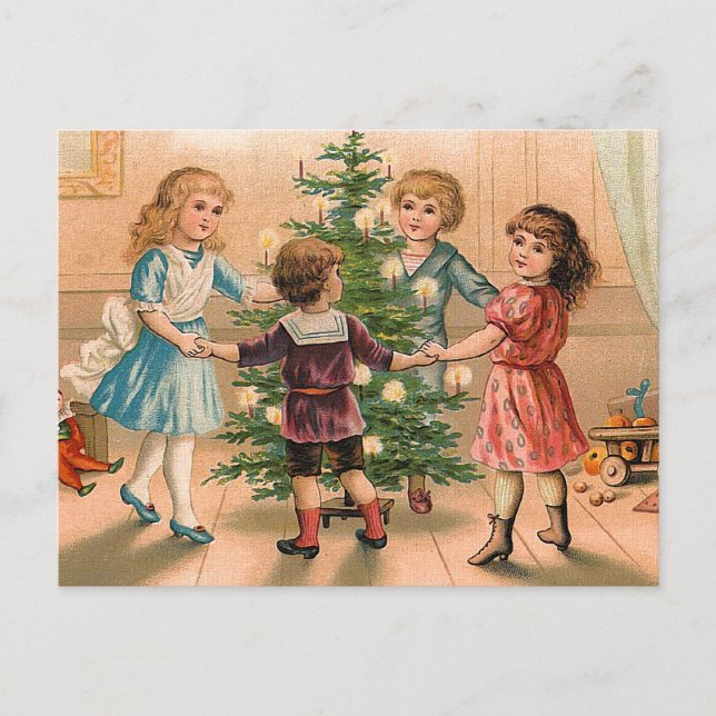 Dancing Around the Christmas Tree Holiday Postcard (Front)