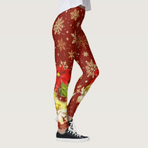 Dancing Baby Angels on Red with Gold Snowflakes Leggings