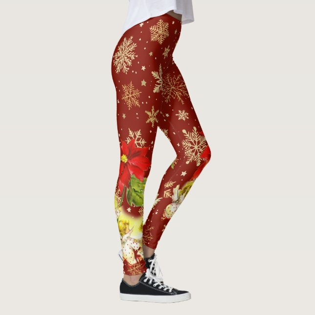 Dancing Baby Angels on Red with Gold Snowflakes Leggings (Right)