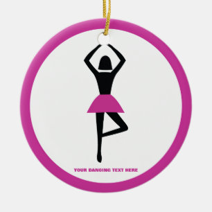 Dancing ballerina black, hot pink custom ceramic tree decoration