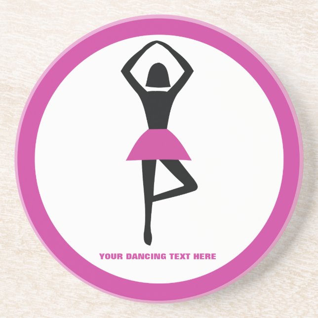 Dancing ballerina black, hot pink custom coaster (Front)