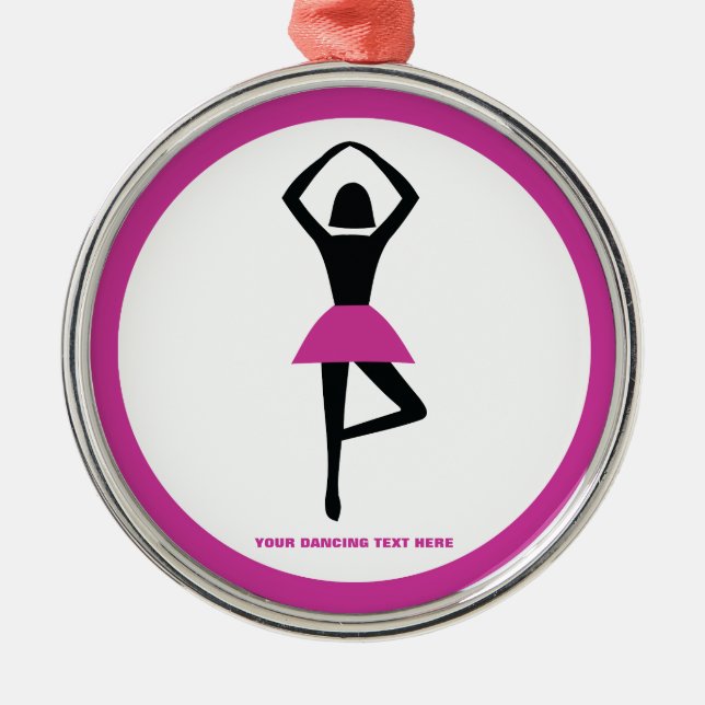 Dancing ballerina black, hot pink custom metal tree decoration (Front)