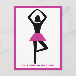 Dancing ballerina black, hot pink custom postcard