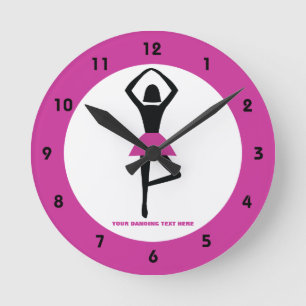 Dancing ballerina black, hot pink custom round clock
