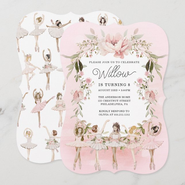Dancing Ballerina Girl Birthday Party Invitation (Front/Back)